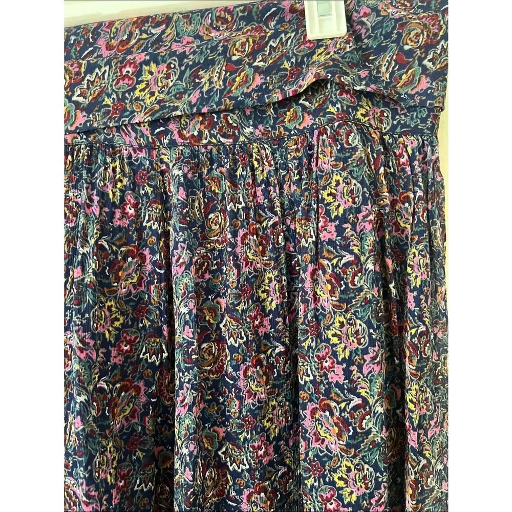 ba&sh Navy Floral Asymmetrical Tie-Waist Skirt